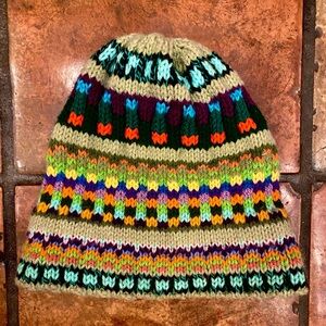 Vintage Handmade Beanie Fair Isle Sweater Cap Warm Cozy Knit Hat Unisex New